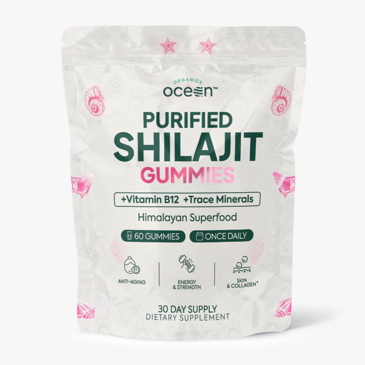 Front view of Organics Ocean Shilajit Gummies in pumpkin cocoa flavor