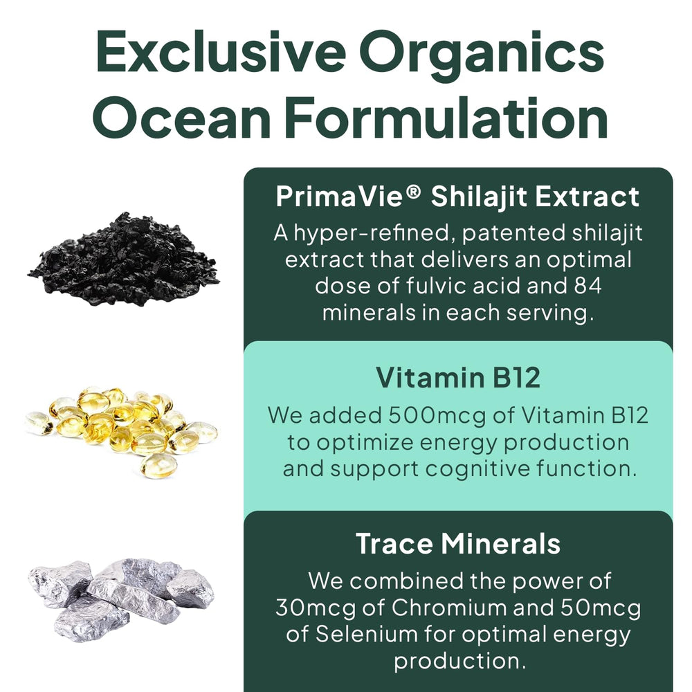 Vitamin B12, Chromium, and Selenium ingredients in Organics Ocean Shilajit Gummies