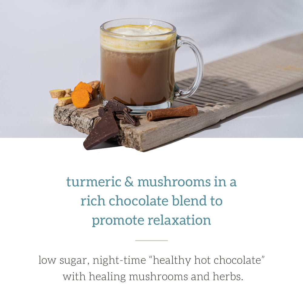 Herbal ingredients including turmeric and mushrooms in Gold Chocolate