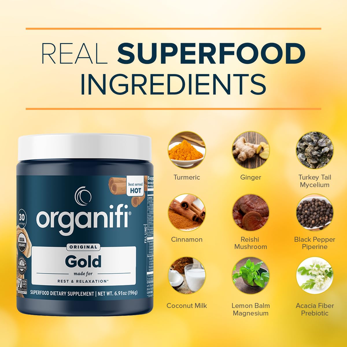 Lifestyle scene showcasing Organifi Gold in a calming setup