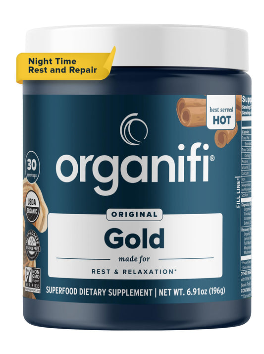 Front view of Organifi Gold packaging