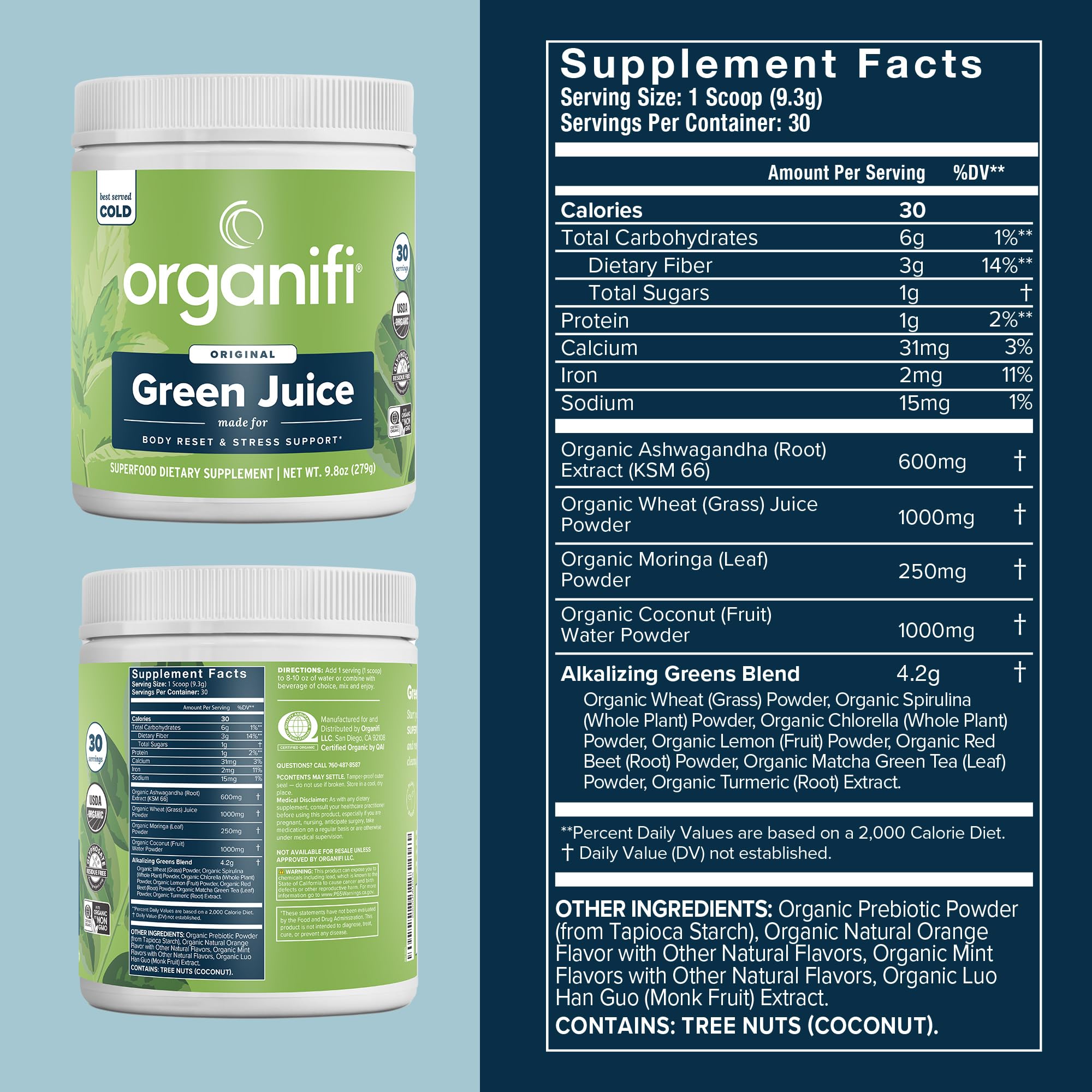 Organifi Green Juice powder scoop for easy measurement in a quick morning ritual.
