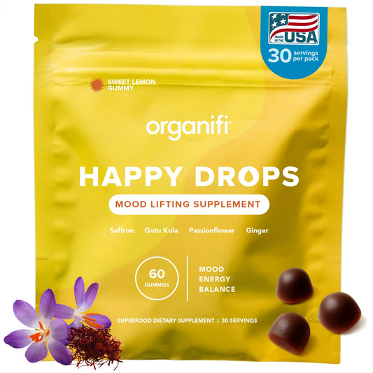 Organifi Happy Drops bottle and packaging
