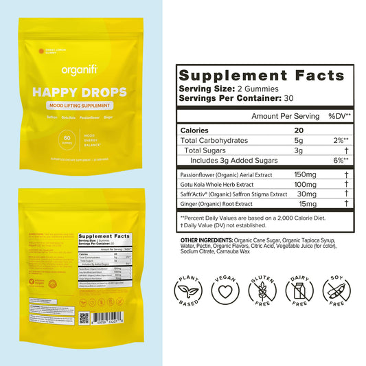 Lemon-flavored Happy Drops mood gummies