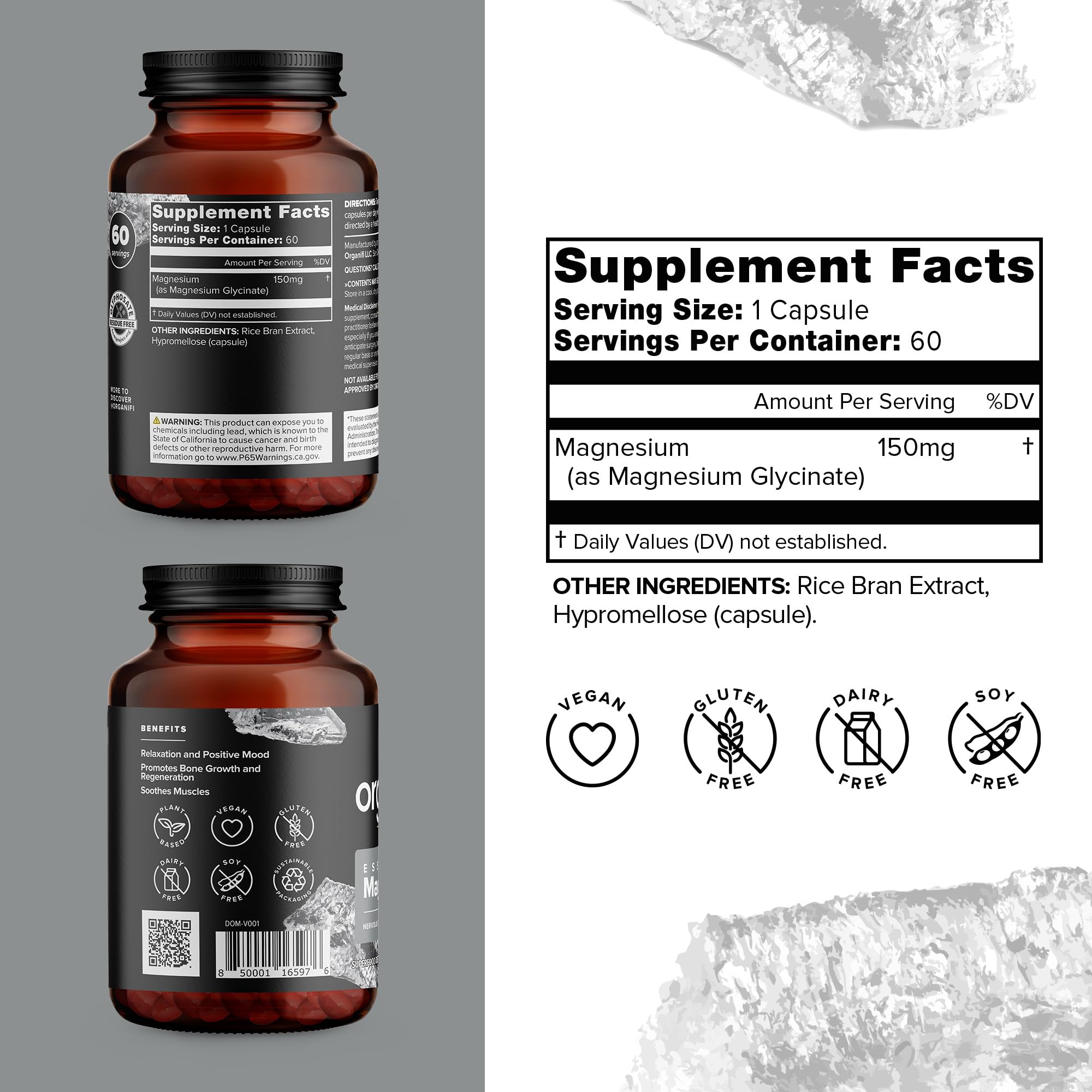 Close-up of magnesium glycinate capsules