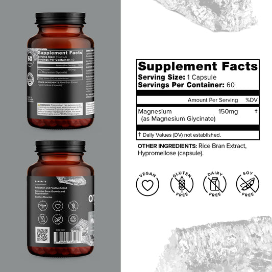 Close-up of magnesium glycinate capsules