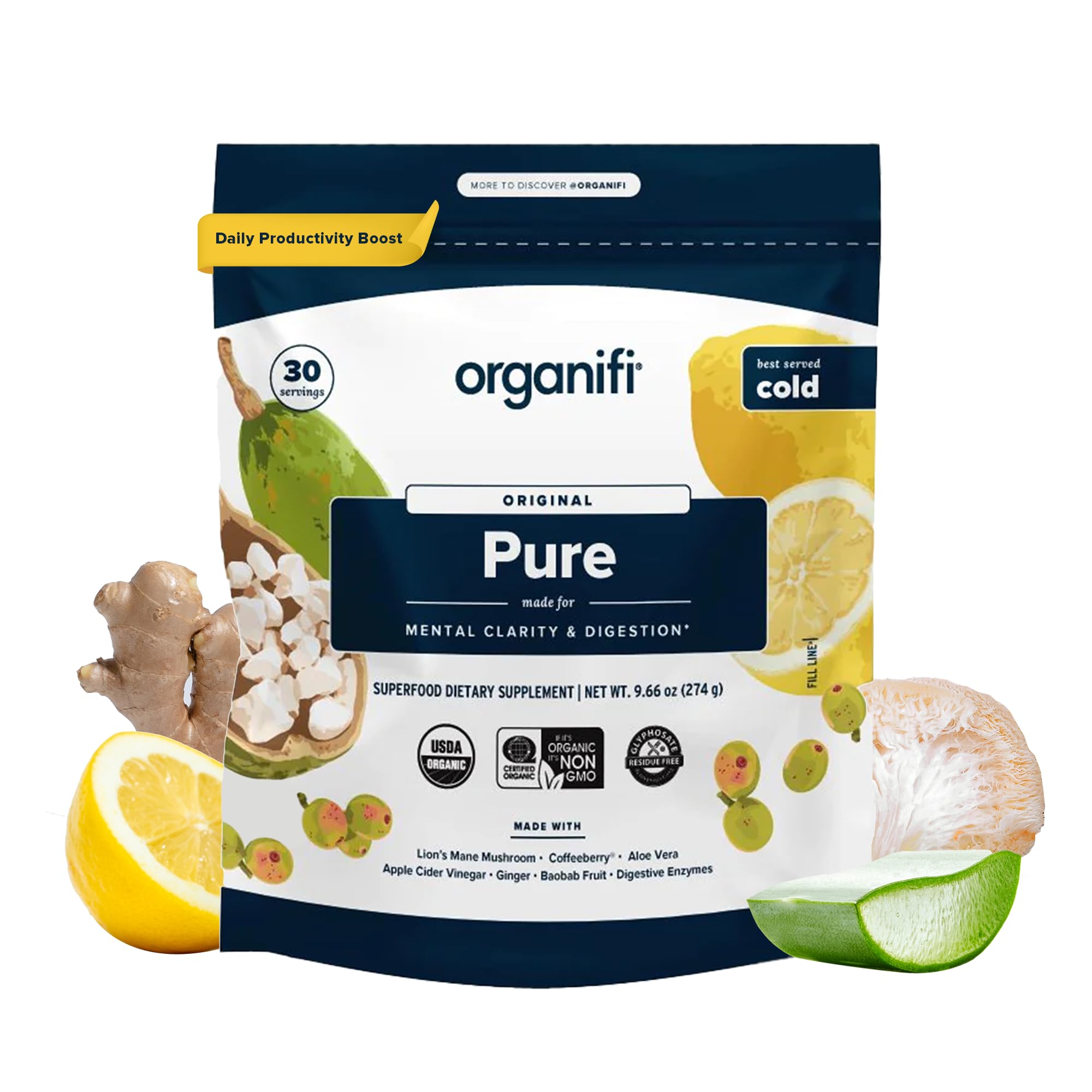 Organifi Pure bottle – front view