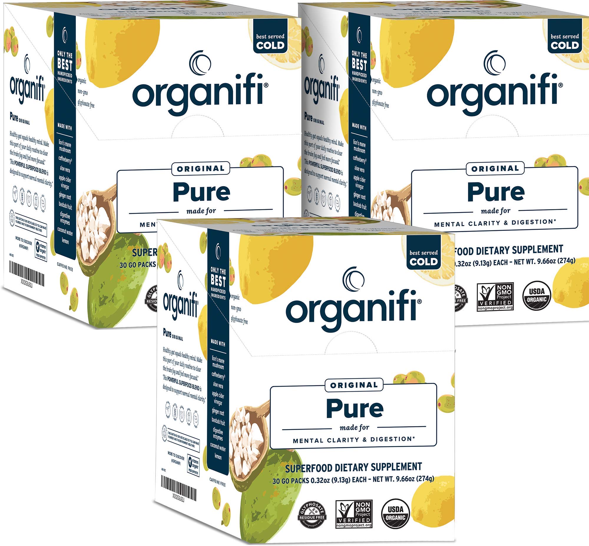 Organifi Pure Smart Packs Lemon 3-Pack packaging