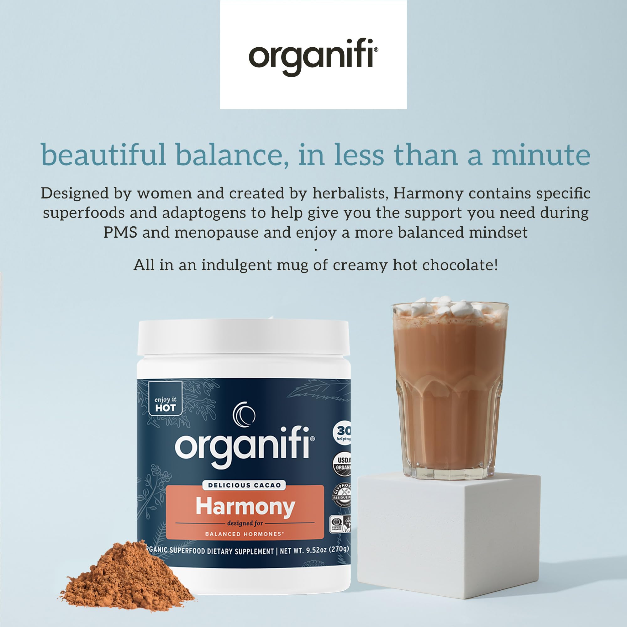 Hormone balance and menstrual cycle support with Organifi Harmony