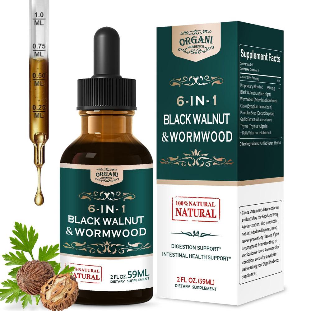 ORGANIHERBENCE Black Walnut and Wormwood digestive drops bottle and package
