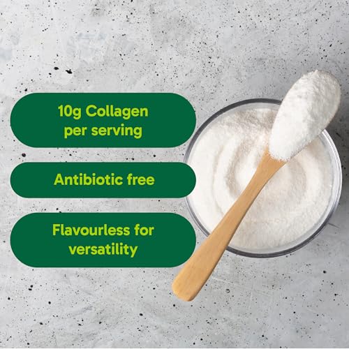 Open tub with collagen powder and scoop