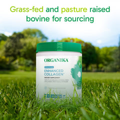 Organika collagen powder packaging and bottle