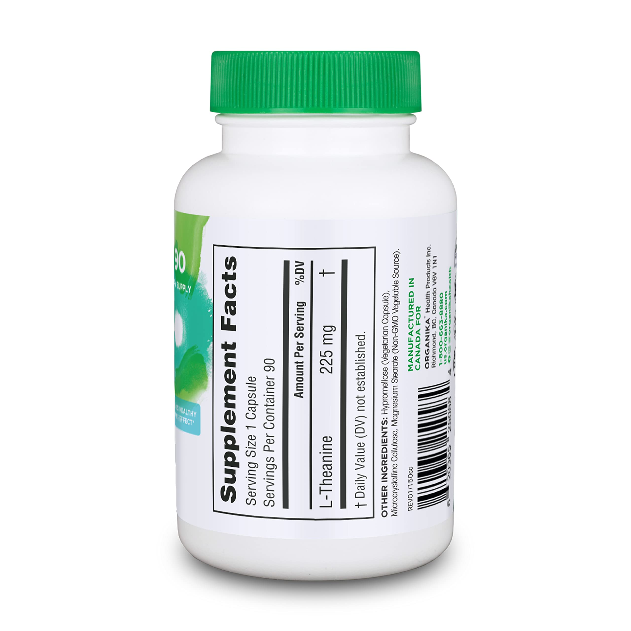 Side angle view of Organika L-Theanine 8 oz bottle