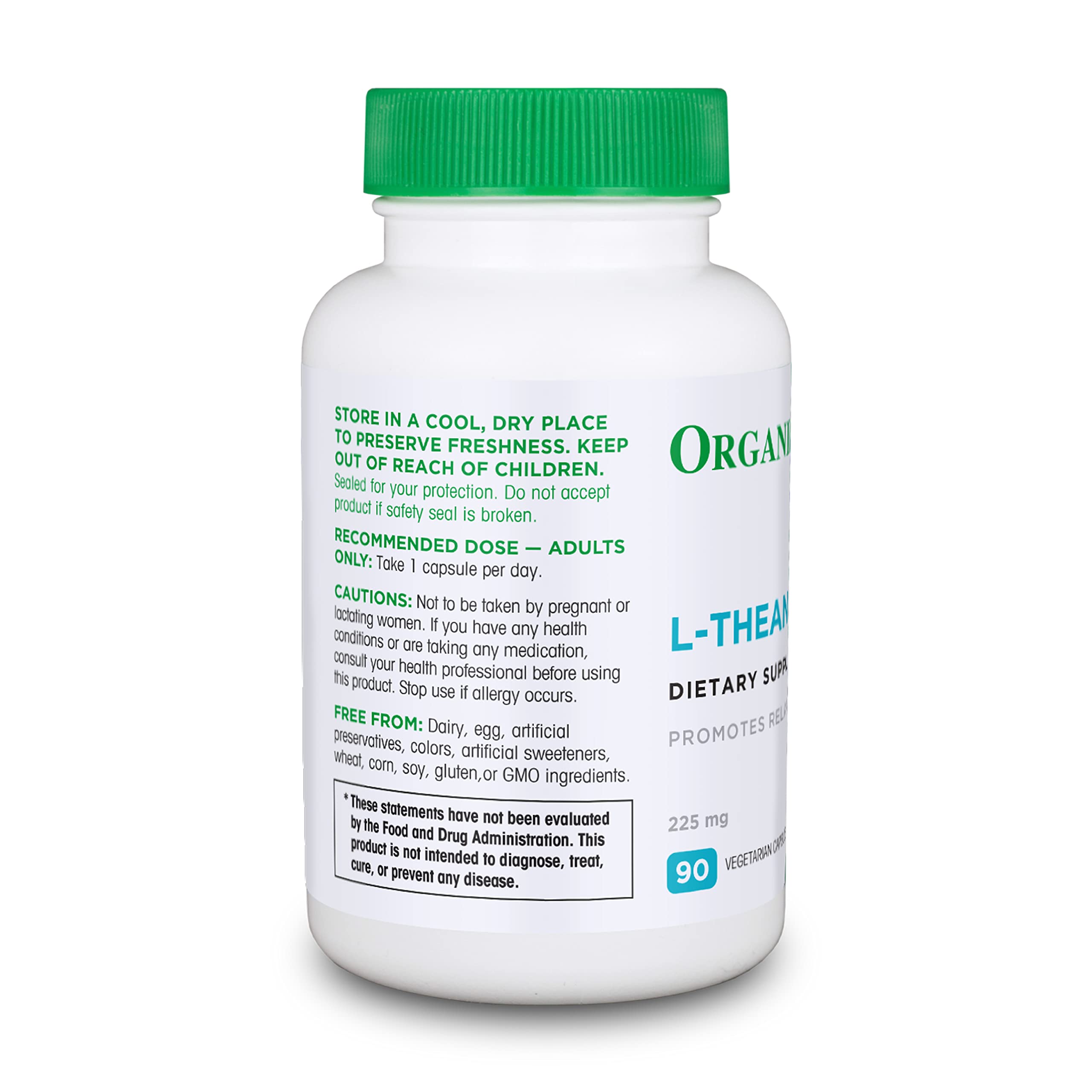 Capsules inside a bottle for Organika L-Theanine supplement
