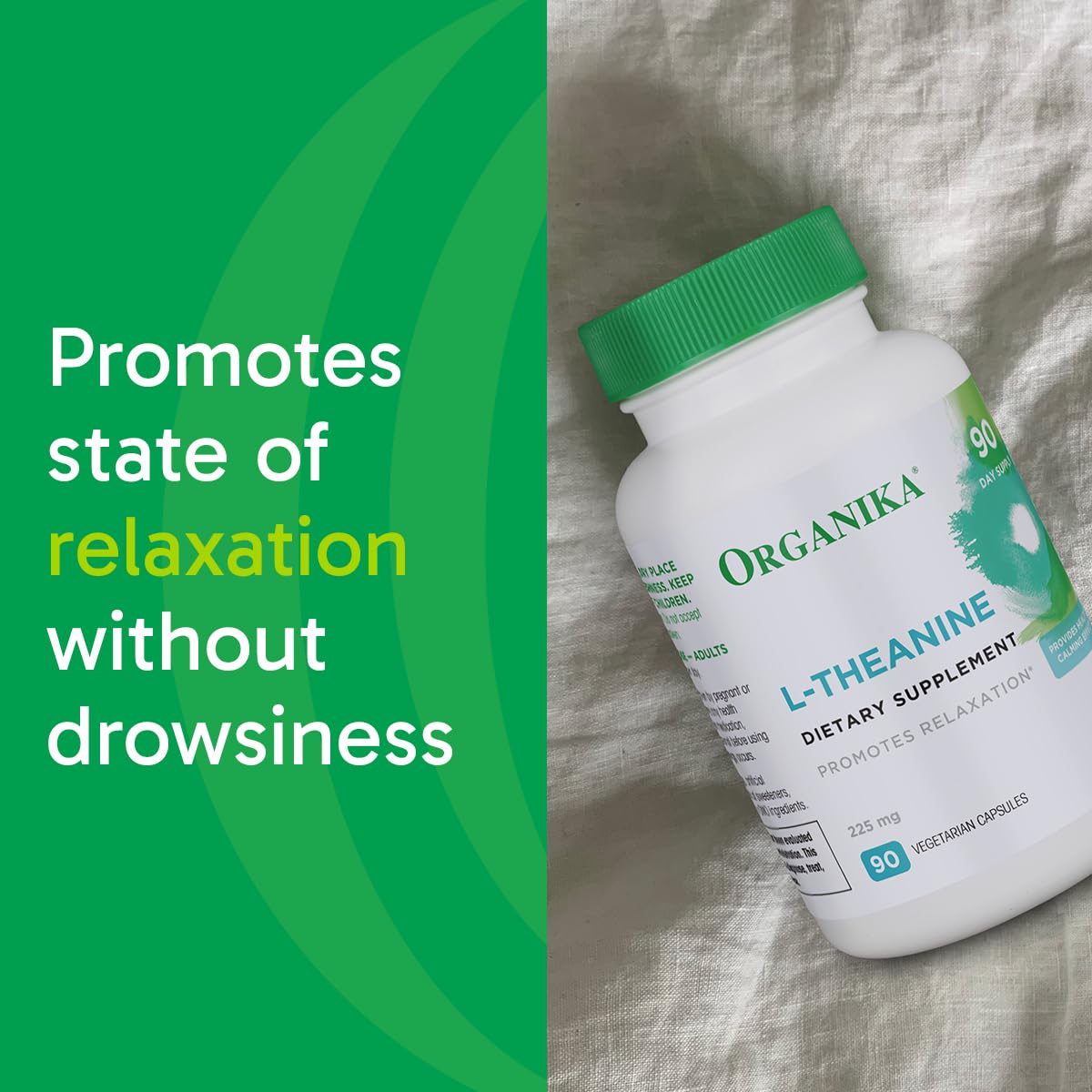 Packaging side view of Organika L-Theanine supplement