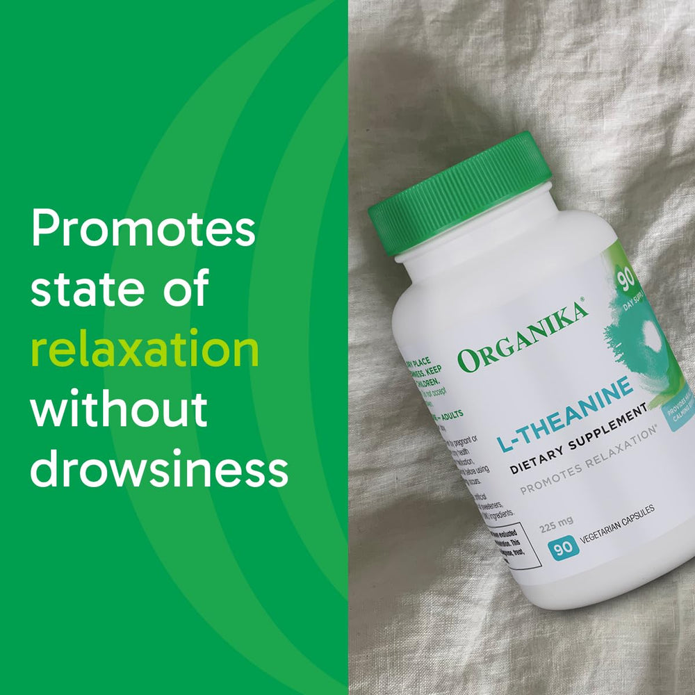 Packaging side view of Organika L-Theanine supplement