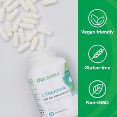 Organika L-Theanine with coffee to illustrate jitter-free focus