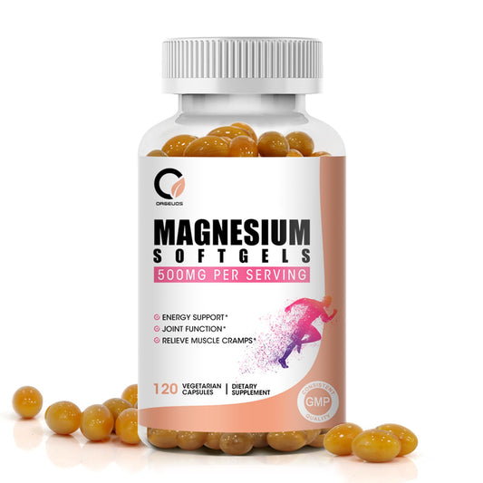 Bottle of ORGEUOS Magnesium Glycinate 500mg capsules, 120 count