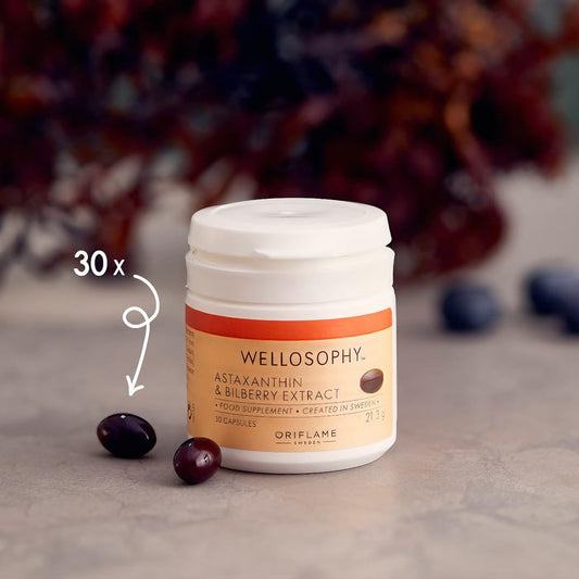 Bilberries and capsules illustrating antioxidant benefits
