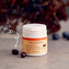 Bilberries and capsules illustrating antioxidant benefits
