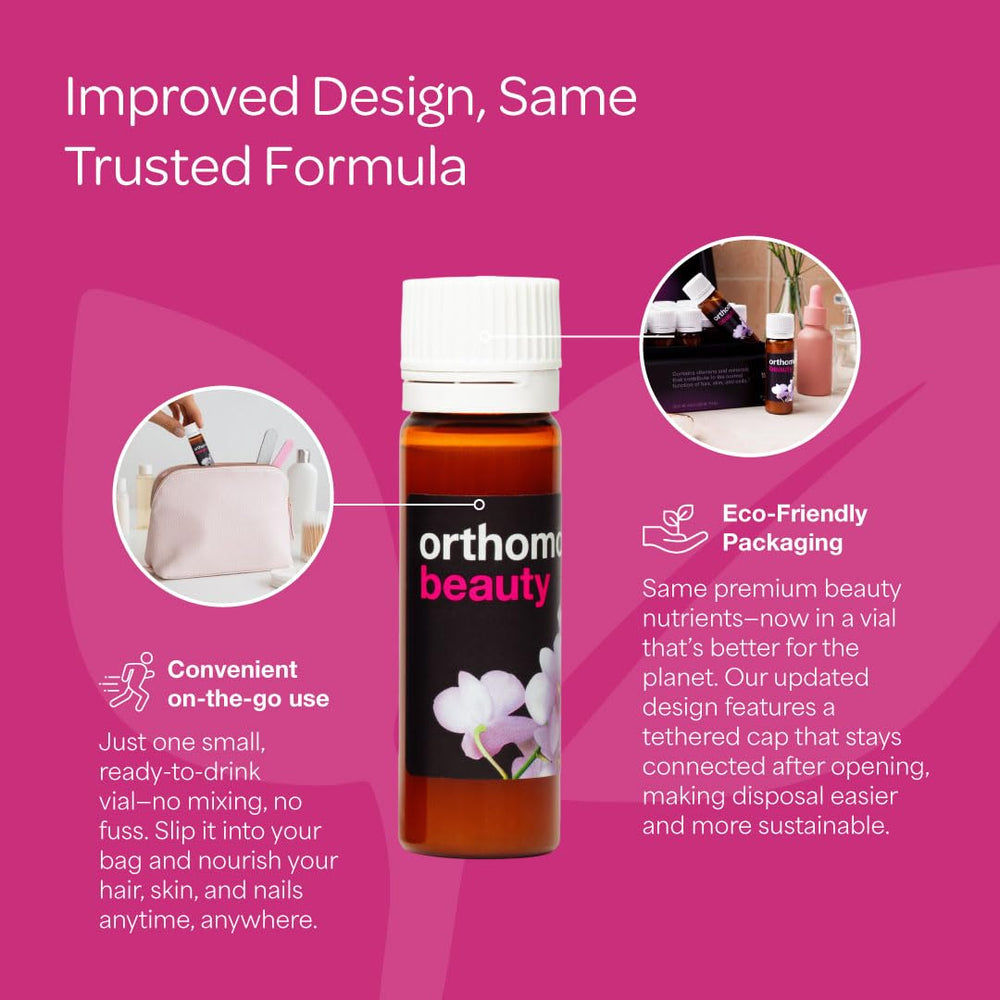 Orthomol Beauty label with collagen and Coenzyme Q10 information