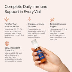 Orthomol Immun daily pack contents with vial and tablets for a 30-day plan.