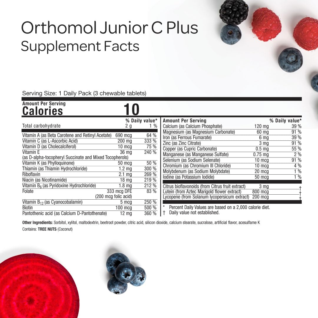 Orthomol Immun Junior C Plus back view with supplement facts