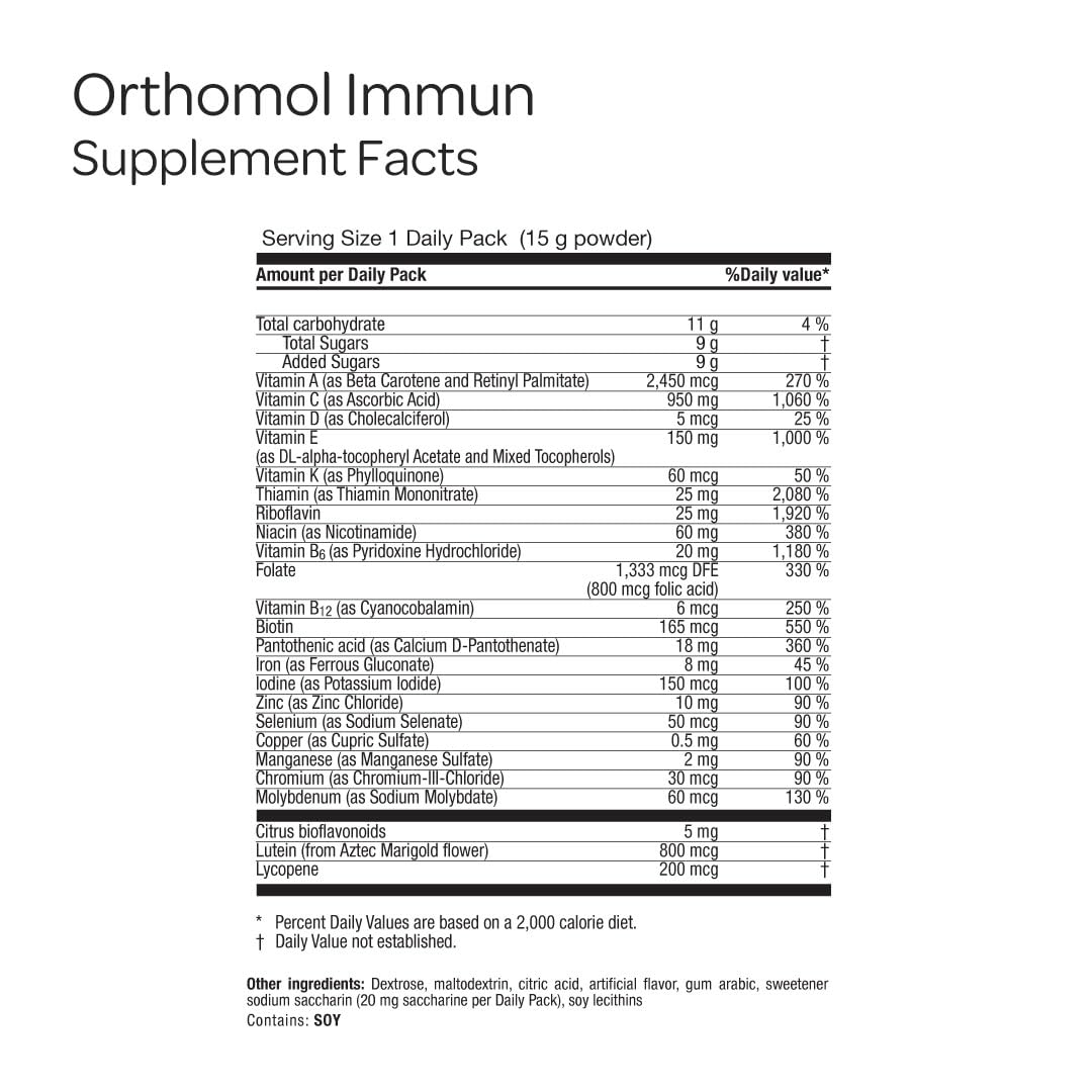 Powder packets for daily Orthomol Immun use
