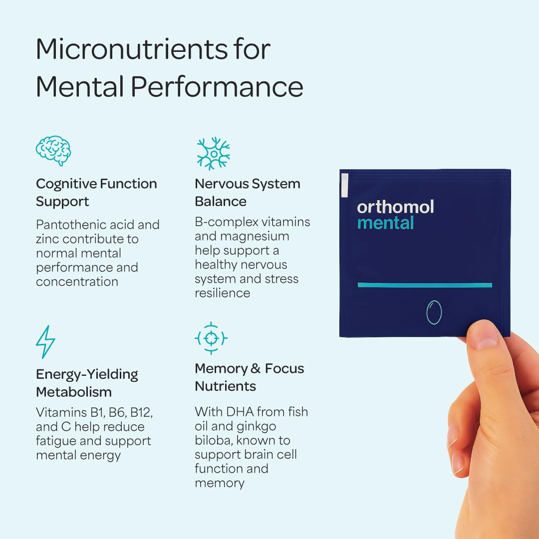 Orthomol Mental ingredients visual highlighting gingko biloba and B vitamins for mental vitality