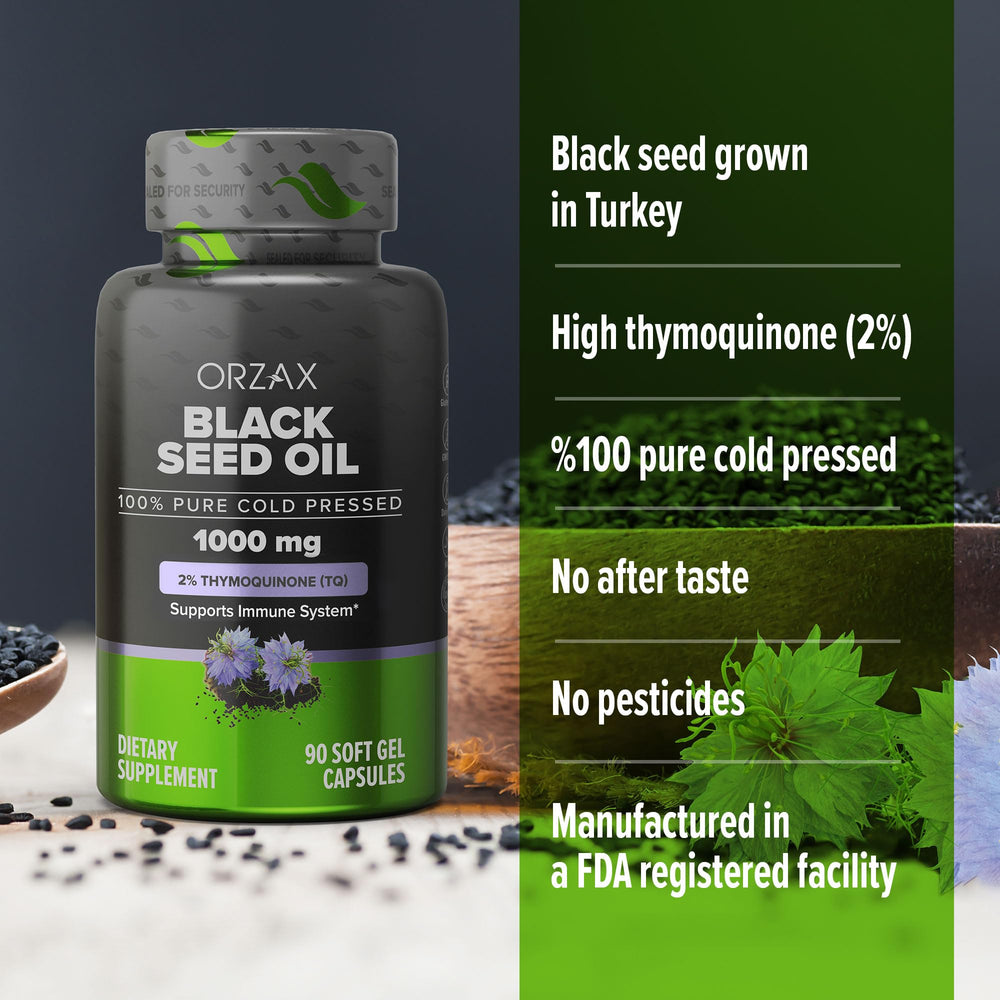 Diagram illustrating omega-3-6-9 and thymoquinone in black seed oil