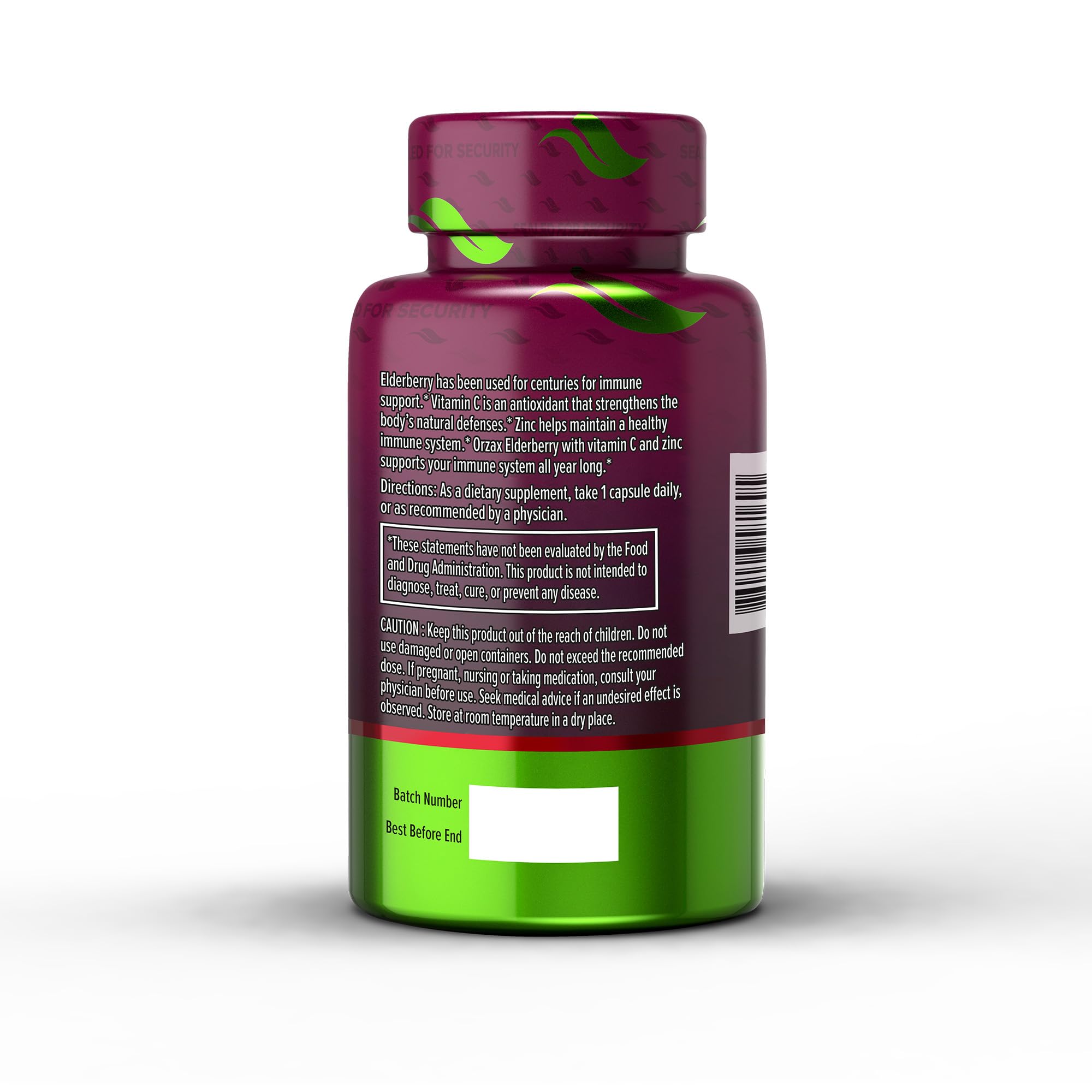 Close-up of ORZAX Elderberry Capsules bottle