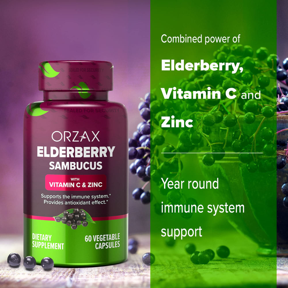 Wellness lifestyle image featuring ORZAX Elderberry Capsules