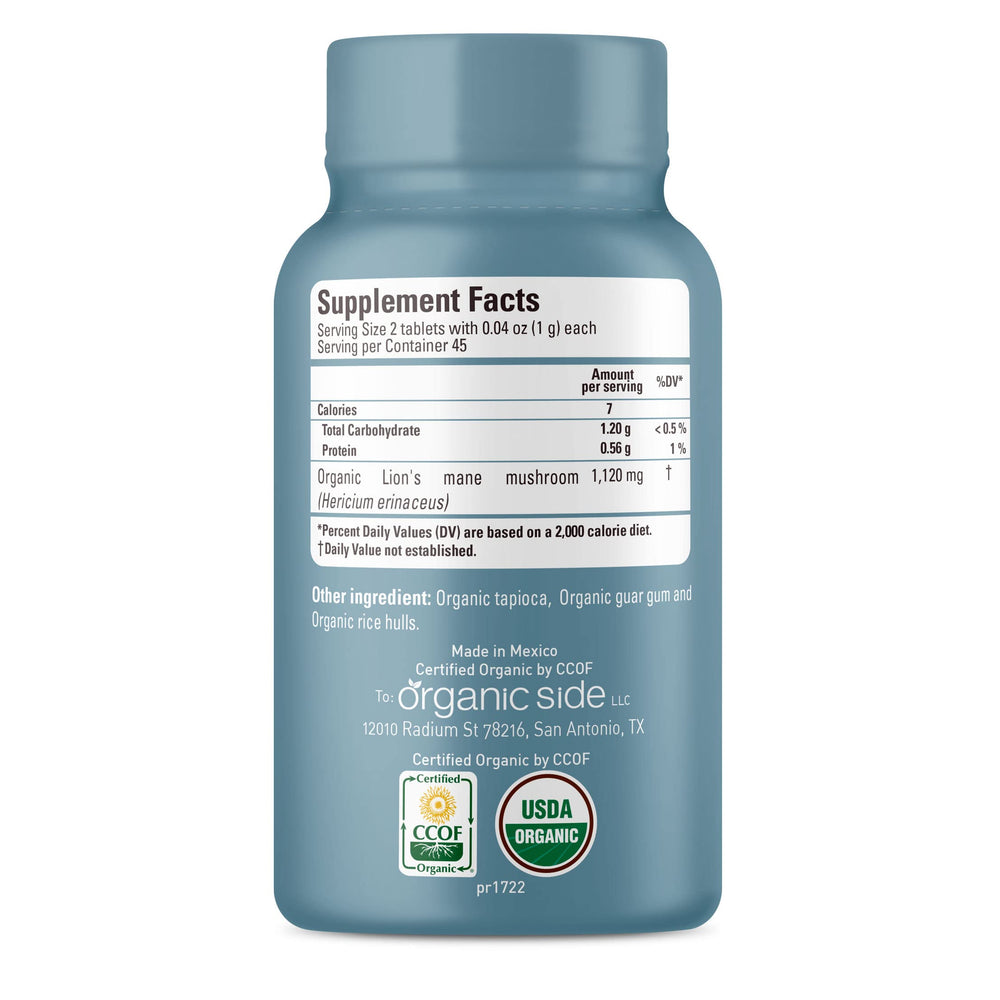 OS Organic Side Lions Mane Tablets – back label view