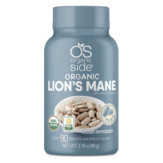 OS Organic Side Lions Mane Tablets – front bottle view