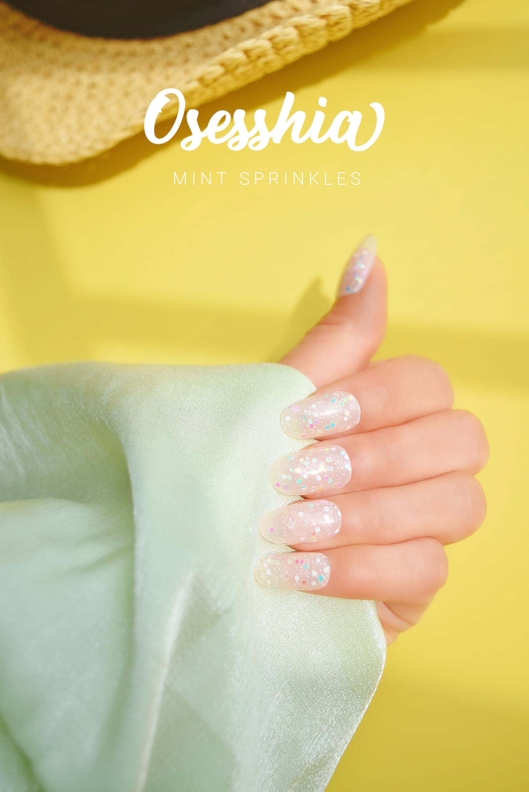 Osesshia semi-cured nail strips Mint Sprinkles designed for easy trimming and fit