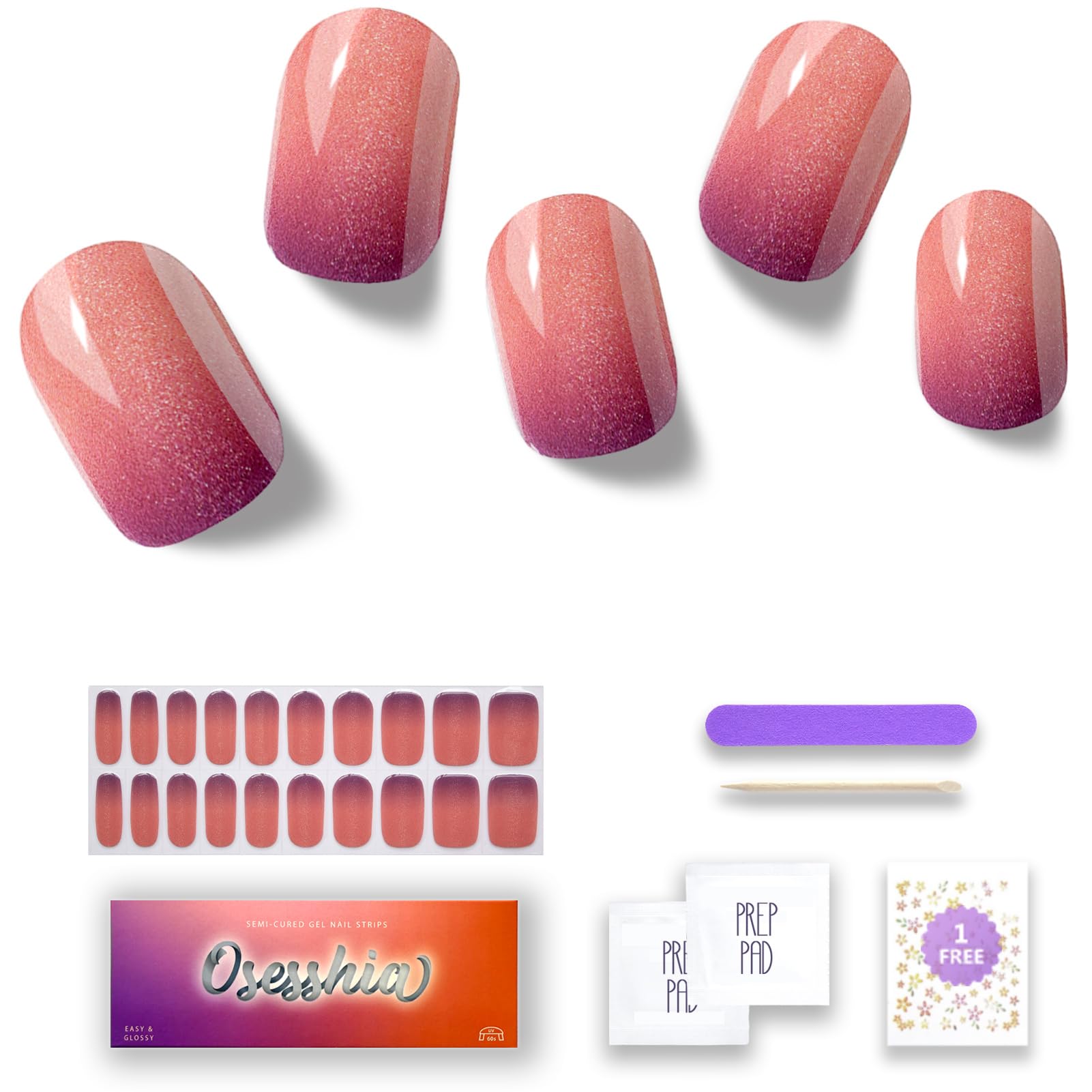 Osesshia Plum Paloma nail strips pack ready for at-home manicure with a glossy finish