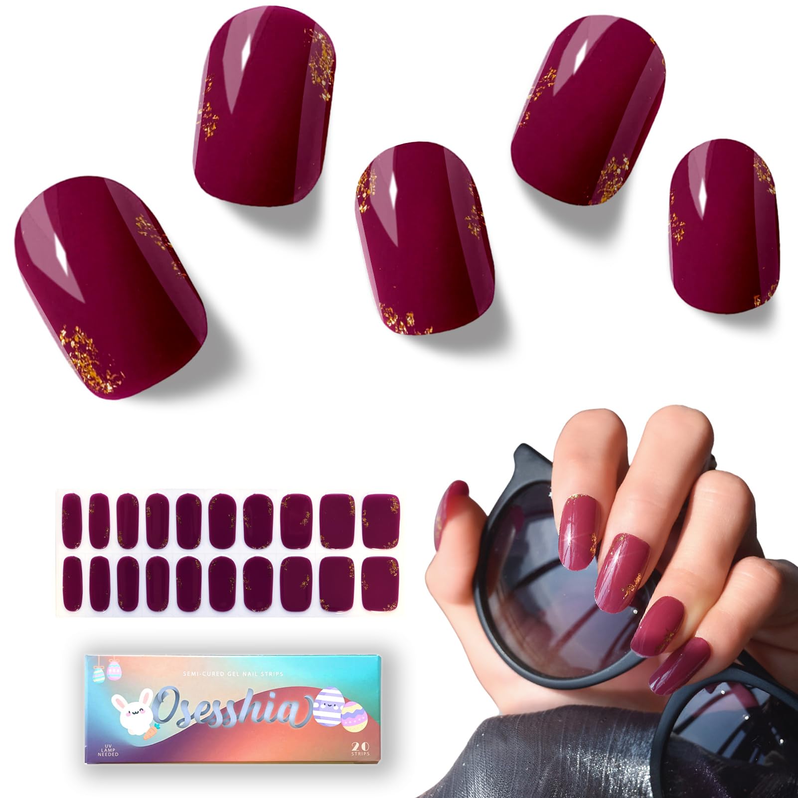 Osesshia Scarlet Sparkle strip package ready for at-home salon-quality manicure.