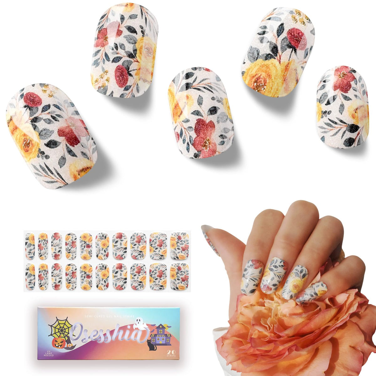 Osesshia semi-cured gel nail strips pack for at-home manicure.