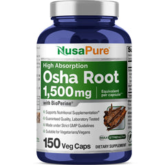 NusaPure OSHA Root Extract bottle with 150 vegan capsules