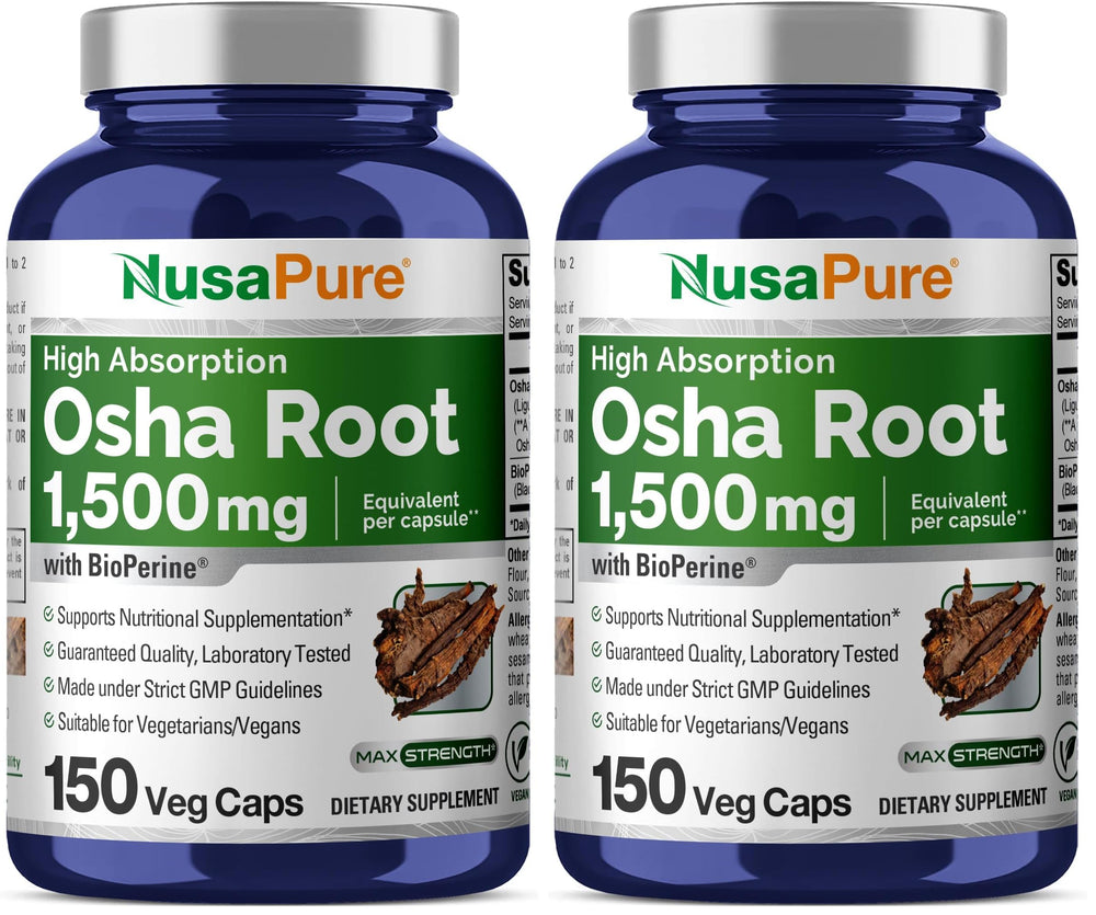 NusaPure OSHA Root Extract 1500 mg capsules front view