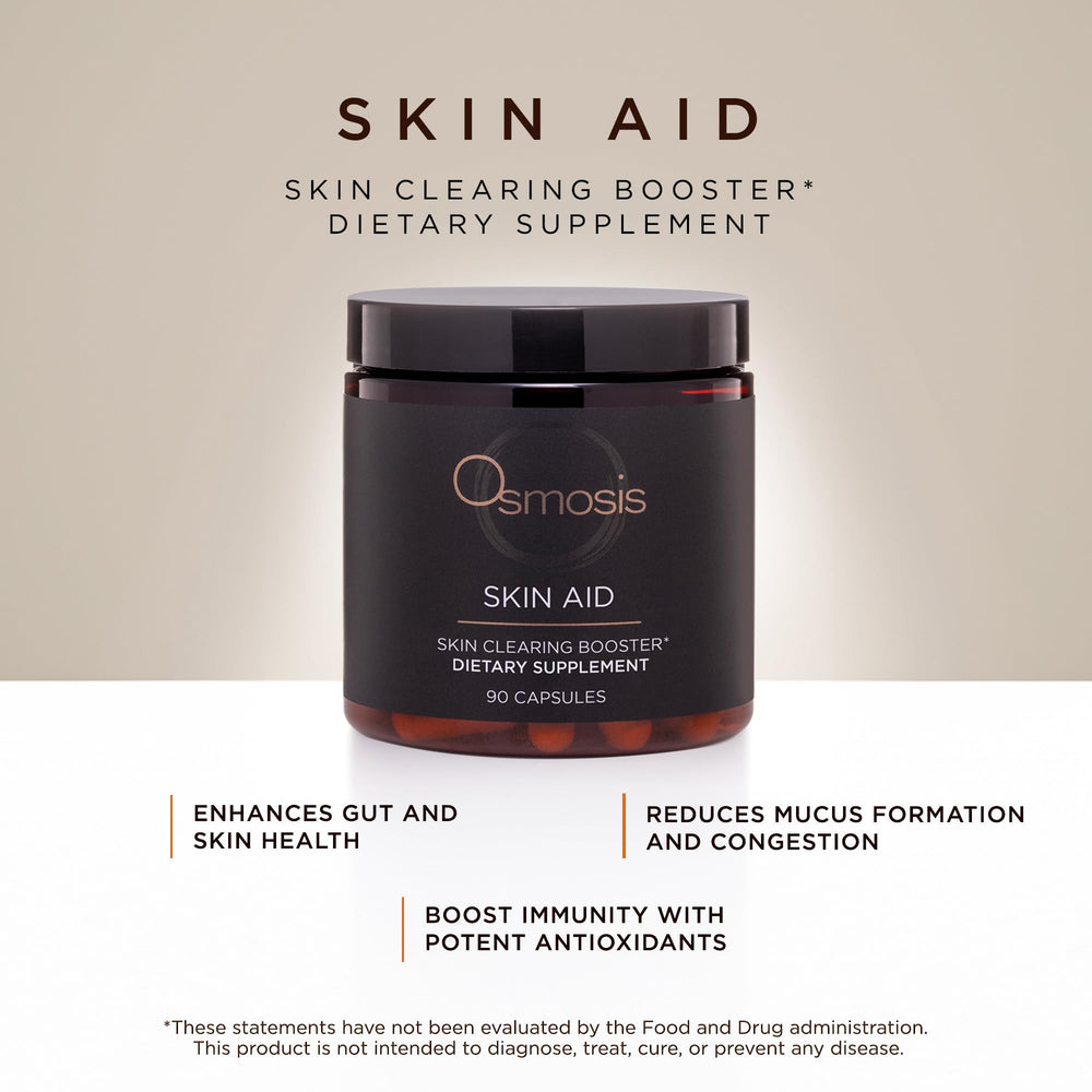 Close-up view of capsules inside the OSMOSIS Skin Aid bottle