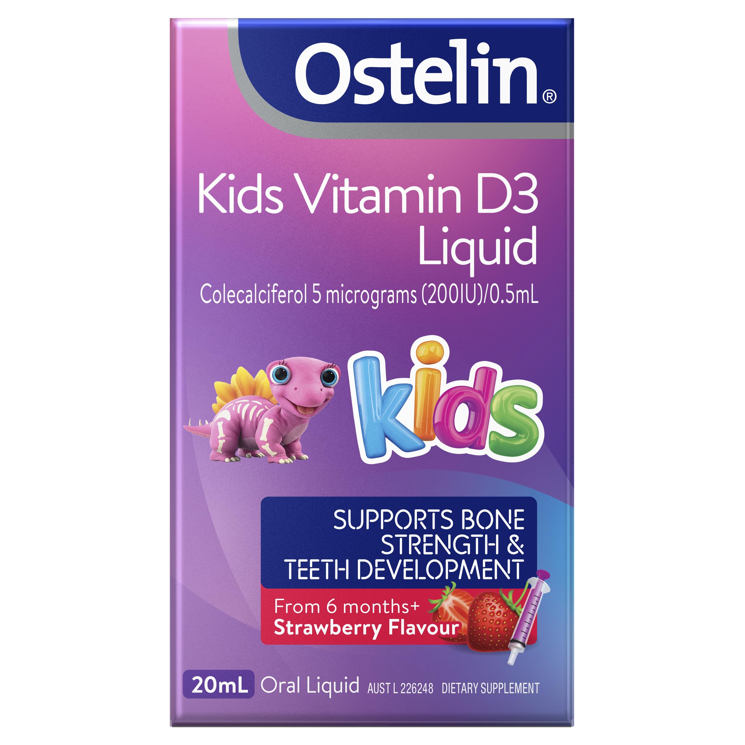 Ostelin Kids Vitamin D Liquid 20ml bottle with strawberry flavour