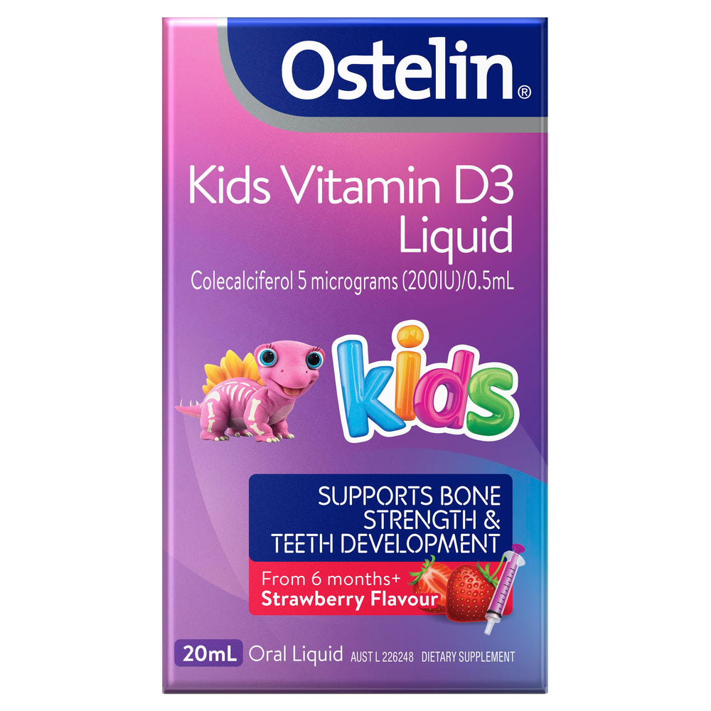 Ostelin Kids Vitamin D Liquid 20ml bottle with strawberry flavour