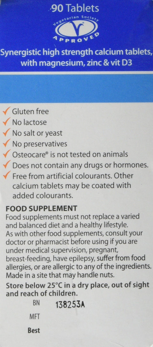 Close-up of Osteocare 90 Tablets bottle label