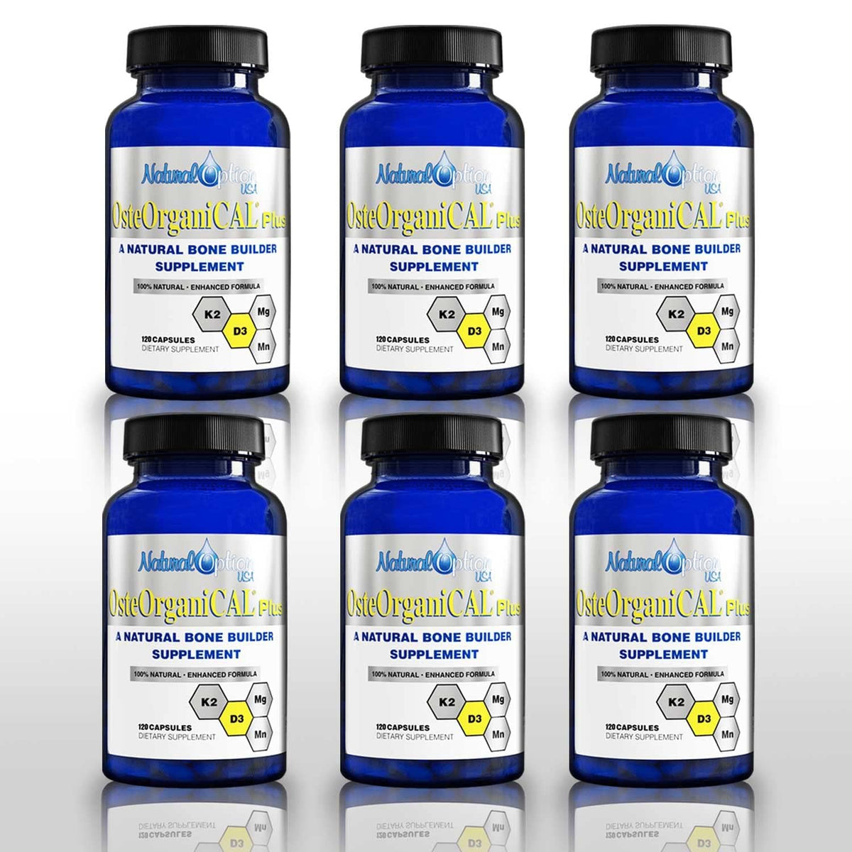 Osteorganical Plus bottle showing plant-based calcium supplement label