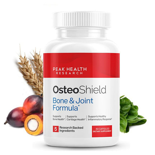OsteoShield bottle with Peak Health Research label