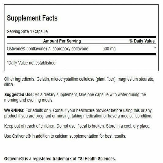 Back label view of Ostivone 500 mg bottle