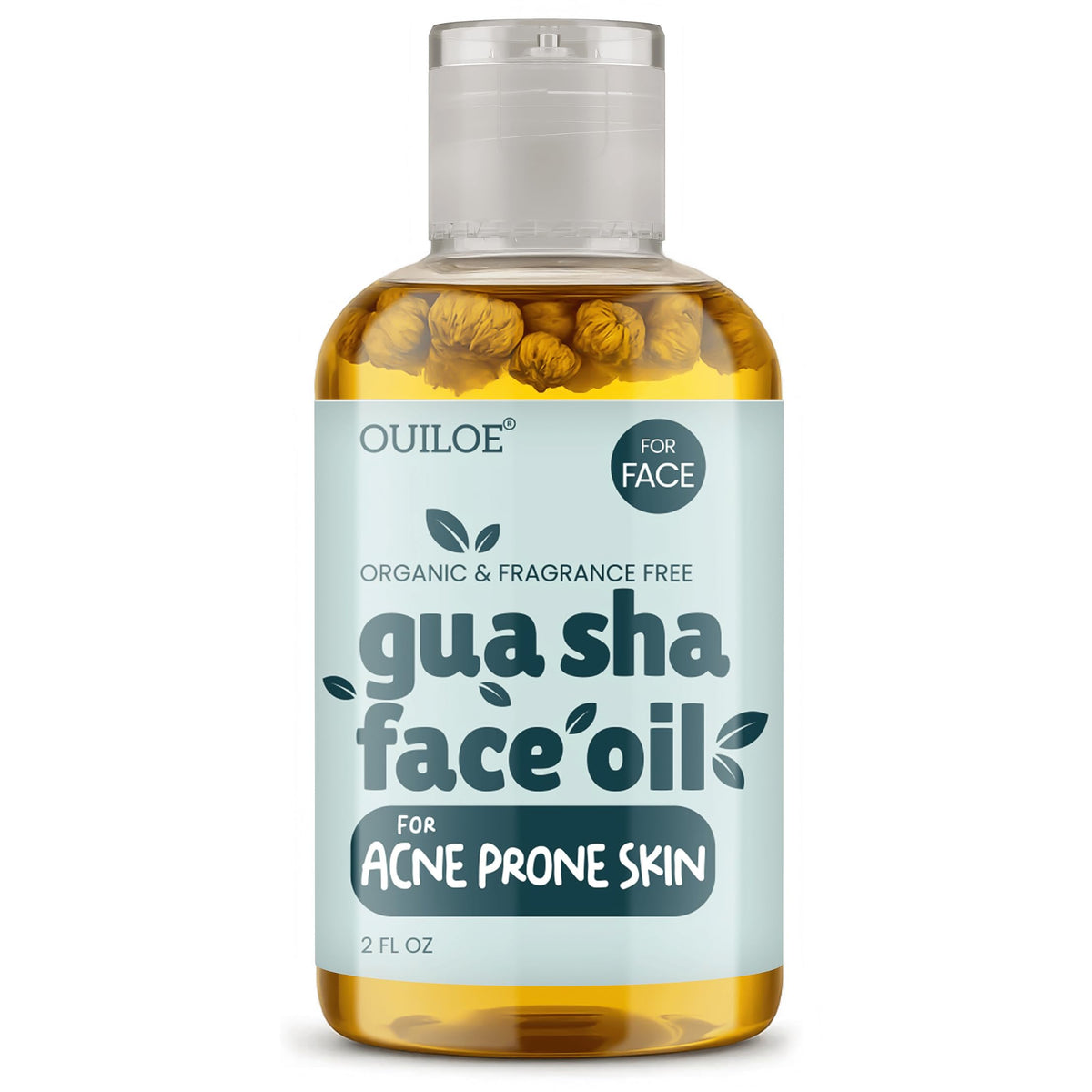 Ouiloe Gua Sha Oil bottle, unscented and ideal for skincare routines.
