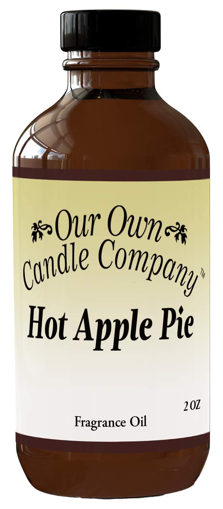Our Own Candle Company bottle front packaging showing apple pie scent and premium label benefit