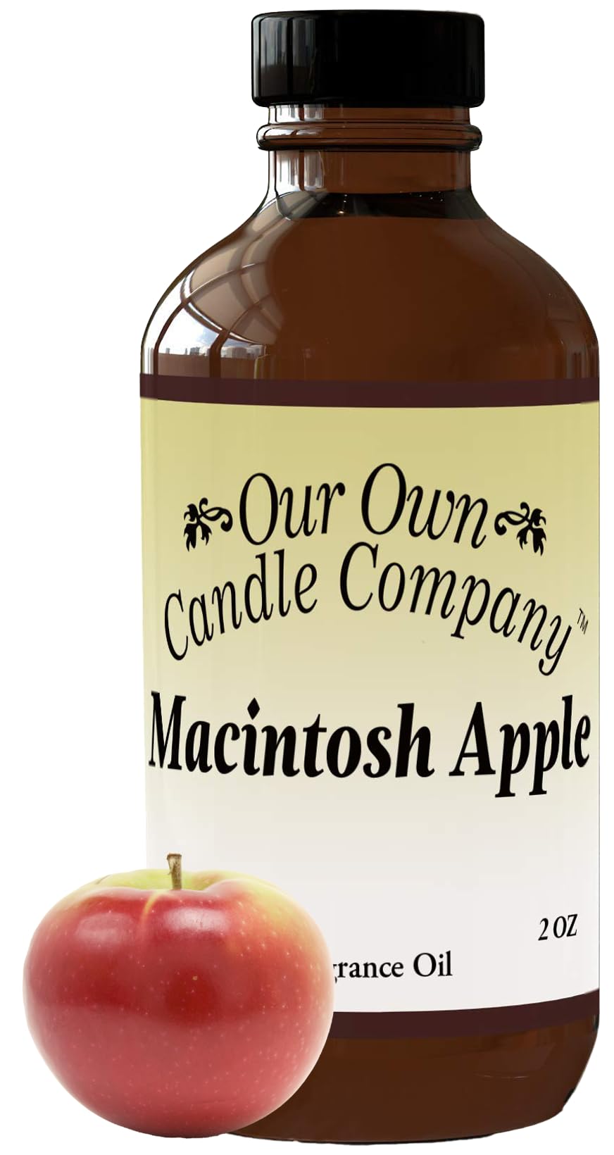 Our Own Candle Company Macintosh Apple oil bottle delivers a crisp aroma for diffusers.